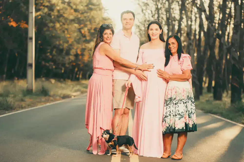 Family walking together in an outdoor portrait session